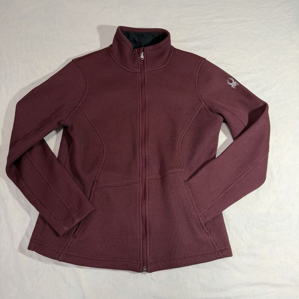 Spyder Jacket Womens Size M Medium Burgundy Full Zip Waffle Texture Long Sleeve